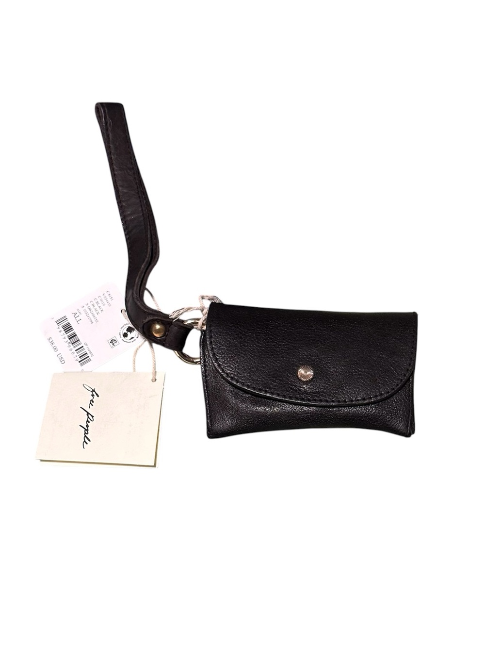 Free People Black Leather Wristlet Pouch with Strap